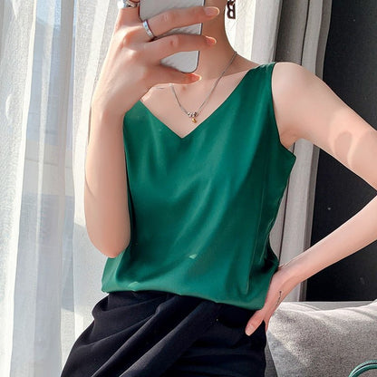 Women's Tank Sleeveless V-Neck Glossy
