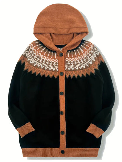 Women's Hooded Cardigan Knit Button Front