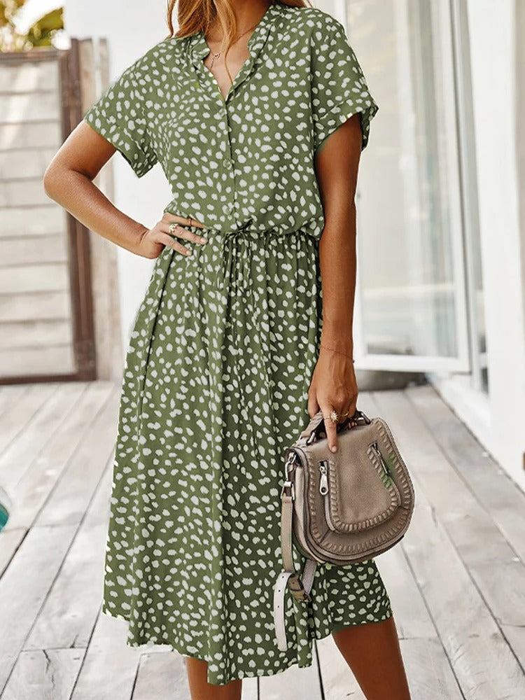 Women's Printed Midi Dress Short Sleeves