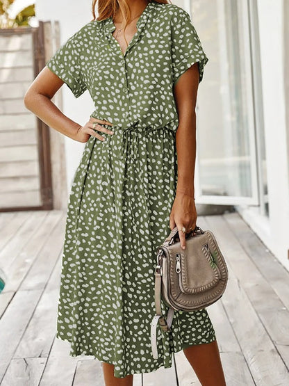 Women's Printed Midi Dress Short Sleeves