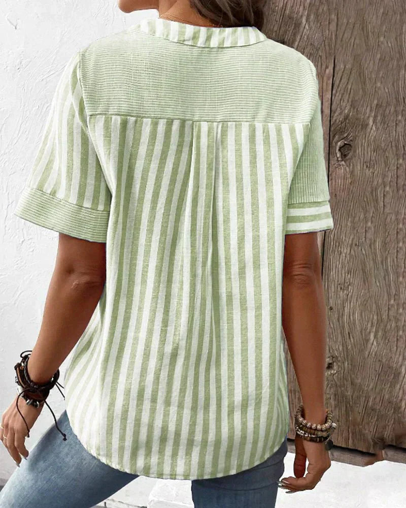 Women's Striped Button Front Blouse