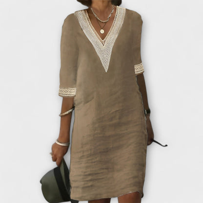 Women's V-Neck Mini Dress 3/4 Sleeve
