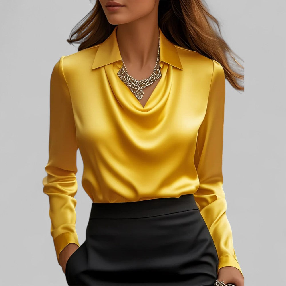 Elegant V Neck Long Sleeve Satin Women's Blouse
