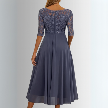 Women's Lace Midi Dress Round Neck Half Sleeves