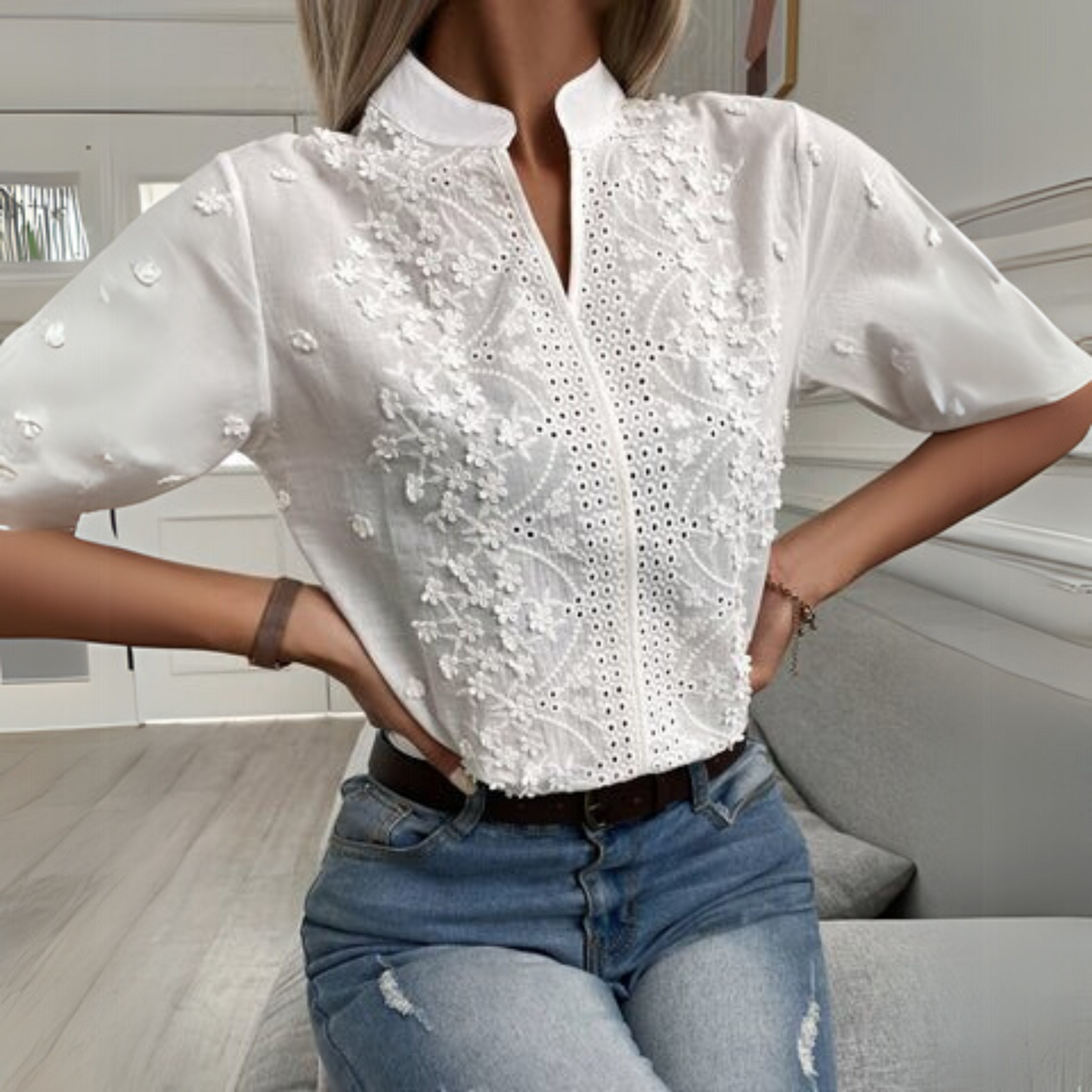 Women's Floral Cutout Blouse