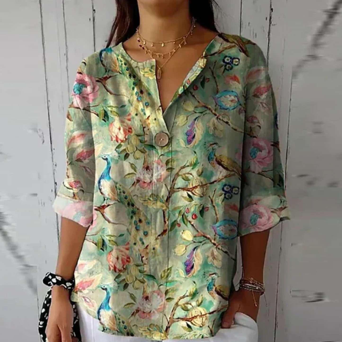 Women's Floral V-Neck Blouse Short Sleeve
