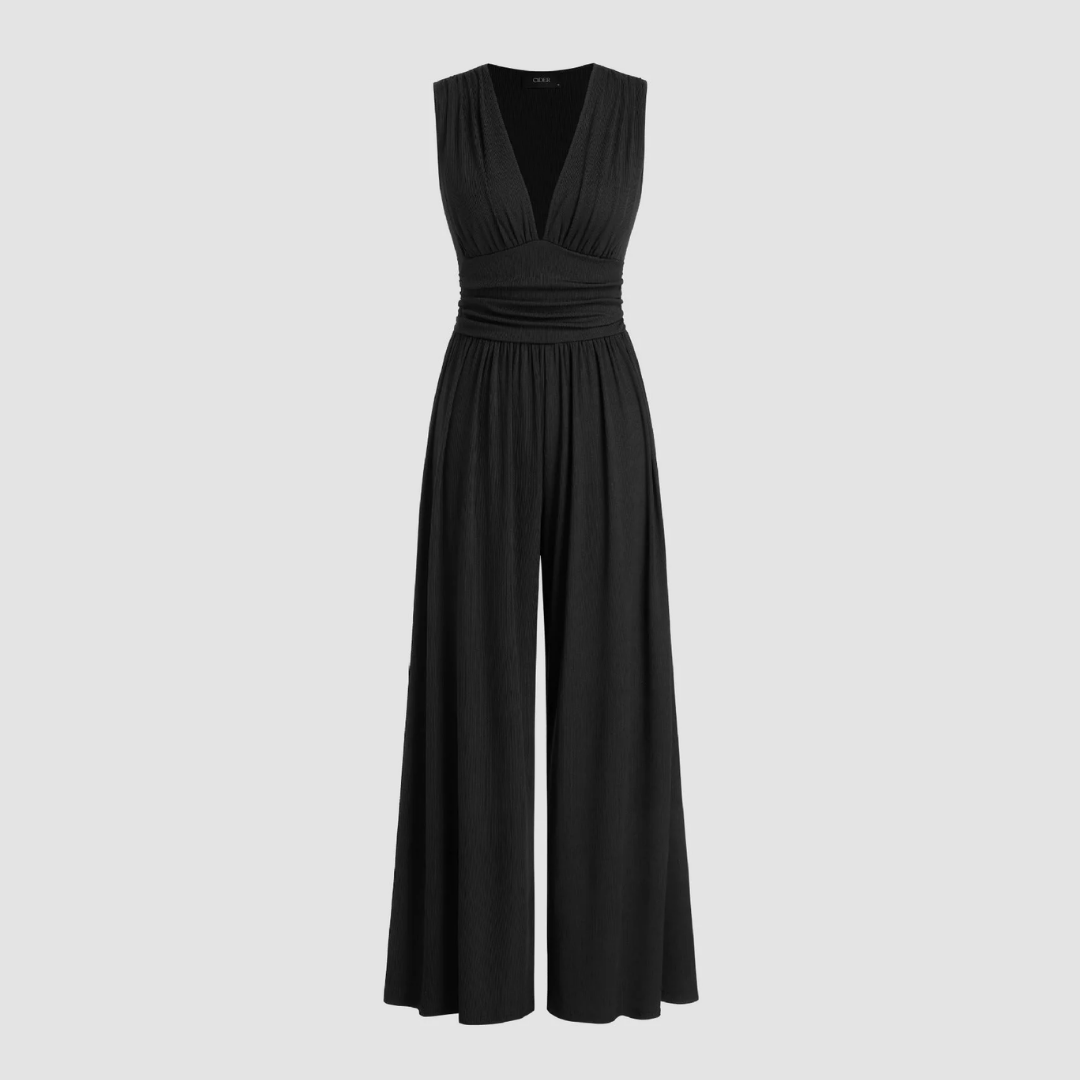 Women's Sleeveless Jumpsuit V-Neck Pleated Waist