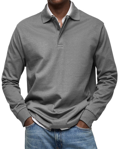 Men's Polo Shirt Long-Sleeve Button Placket Collar
