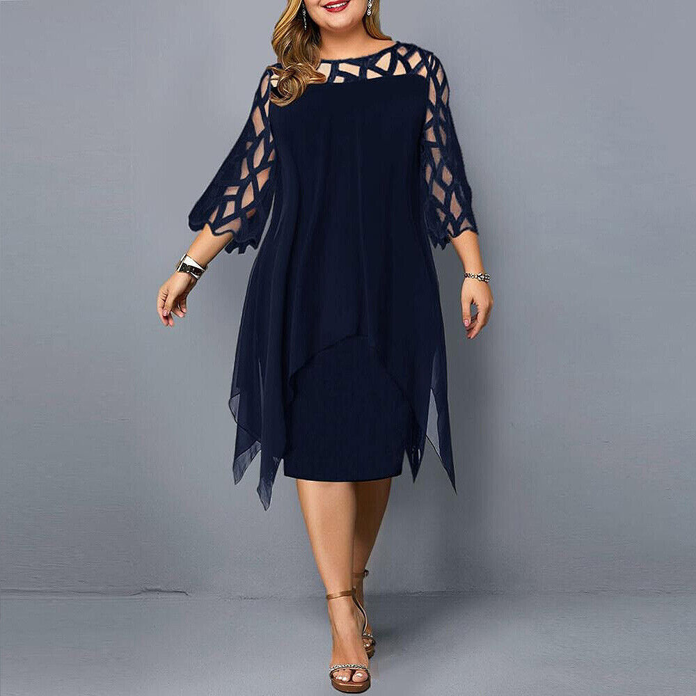 Women's 3/4 Sleeve A-Line Midi Dress