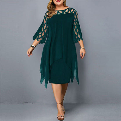 Women's 3/4 Sleeve A-Line Midi Dress