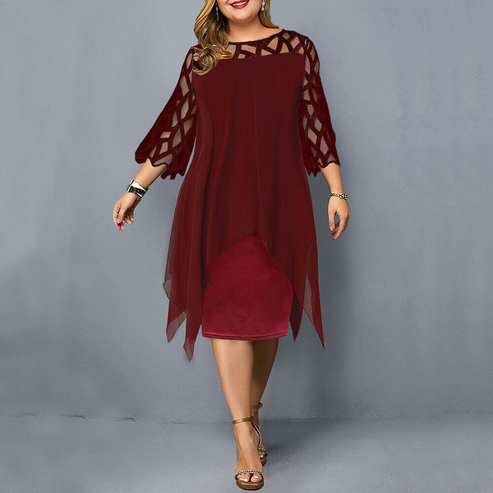 Women's 3/4 Sleeve A-Line Midi Dress