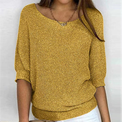 Image of Leanne | Women's Round Neck 3/4 Sleeve Relaxed Fit Sweater