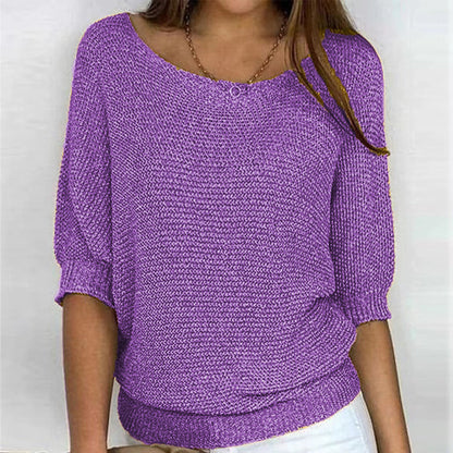 Image of Leanne | Women's Round Neck 3/4 Sleeve Relaxed Fit Sweater
