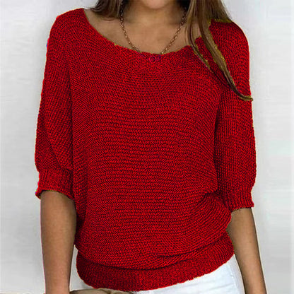 Image of Leanne | Women's Round Neck 3/4 Sleeve Relaxed Fit Sweater