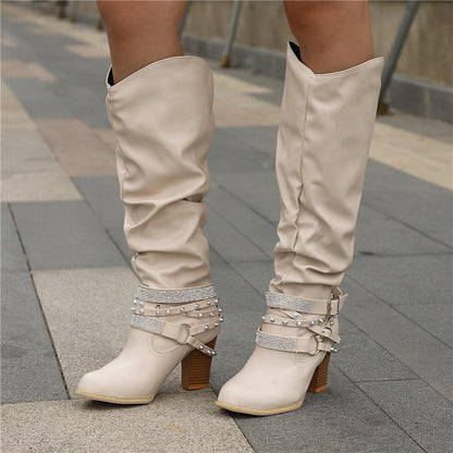 Women's Slouchy Block Heel Knee-High Boots