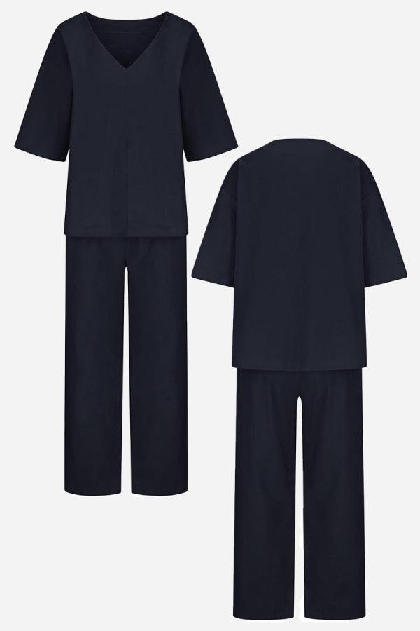 Women's Chic V-Neck Blouse and Slim Fit Pants Set