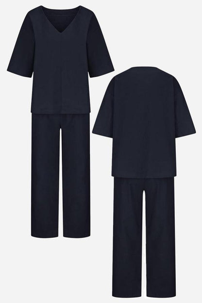Women's Chic V-Neck Blouse and Slim Fit Pants Set