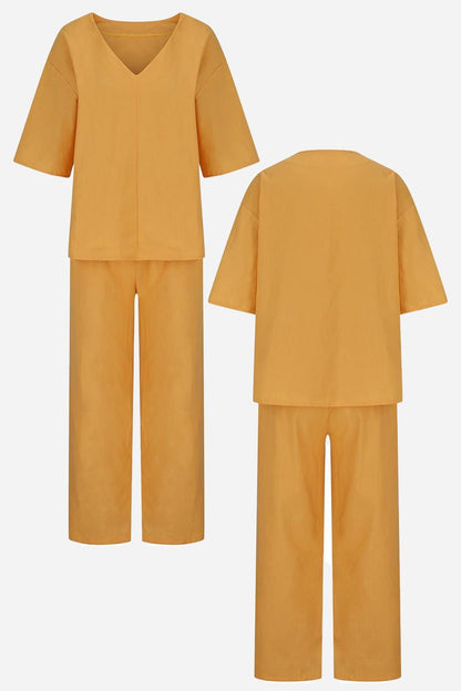 Women's Chic V-Neck Blouse and Slim Fit Pants Set