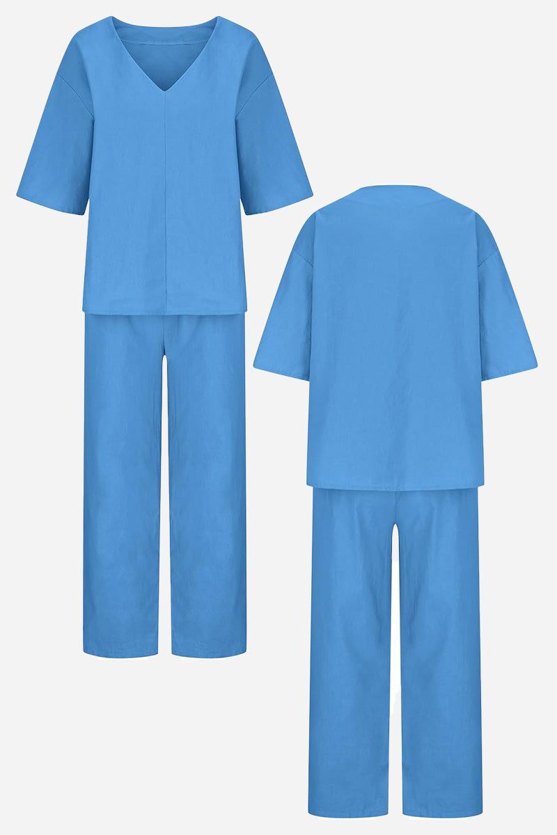 Women's Chic V-Neck Blouse and Slim Fit Pants Set