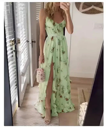Zara Women's Floral Maxi Dress Elegant Slit