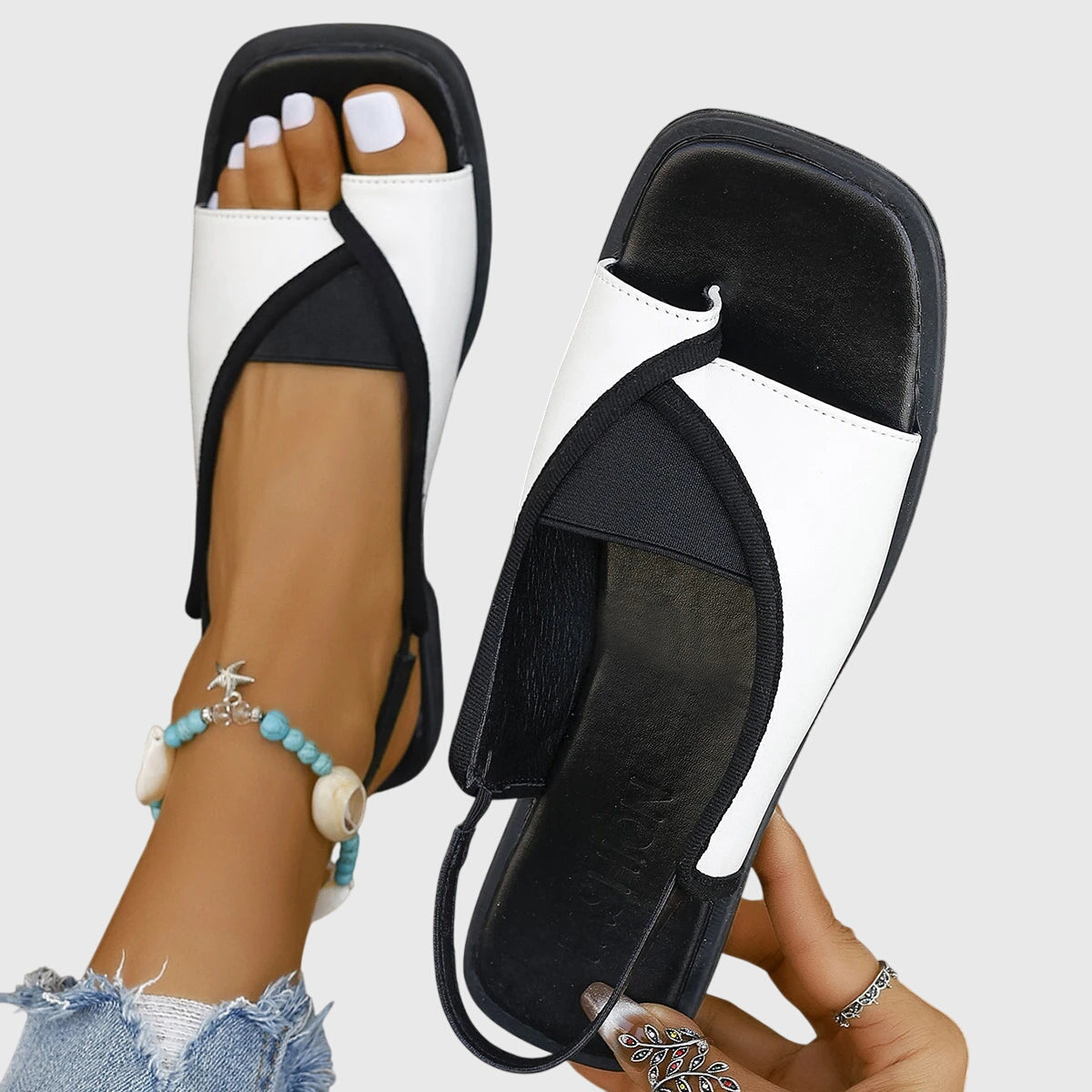Women's Colorblock Flat Sandals Square Toe Slip-On - VibreMode