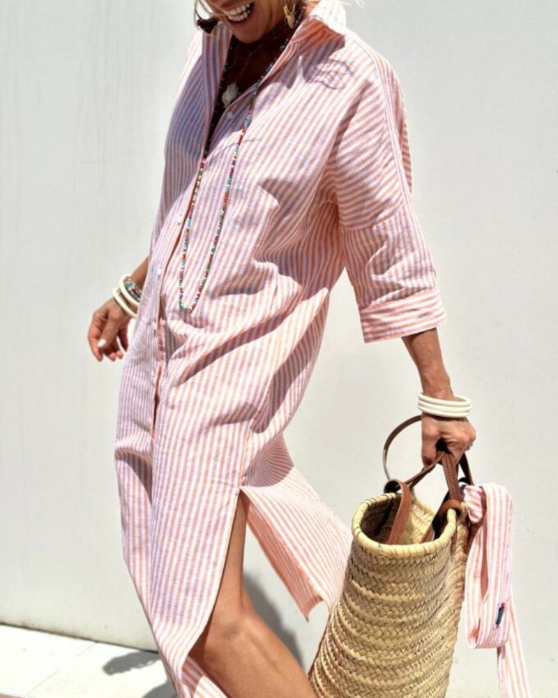 Women's Long Sleeve Stripe Midi Dress
