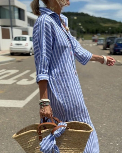Women's Long Sleeve Stripe Midi Dress