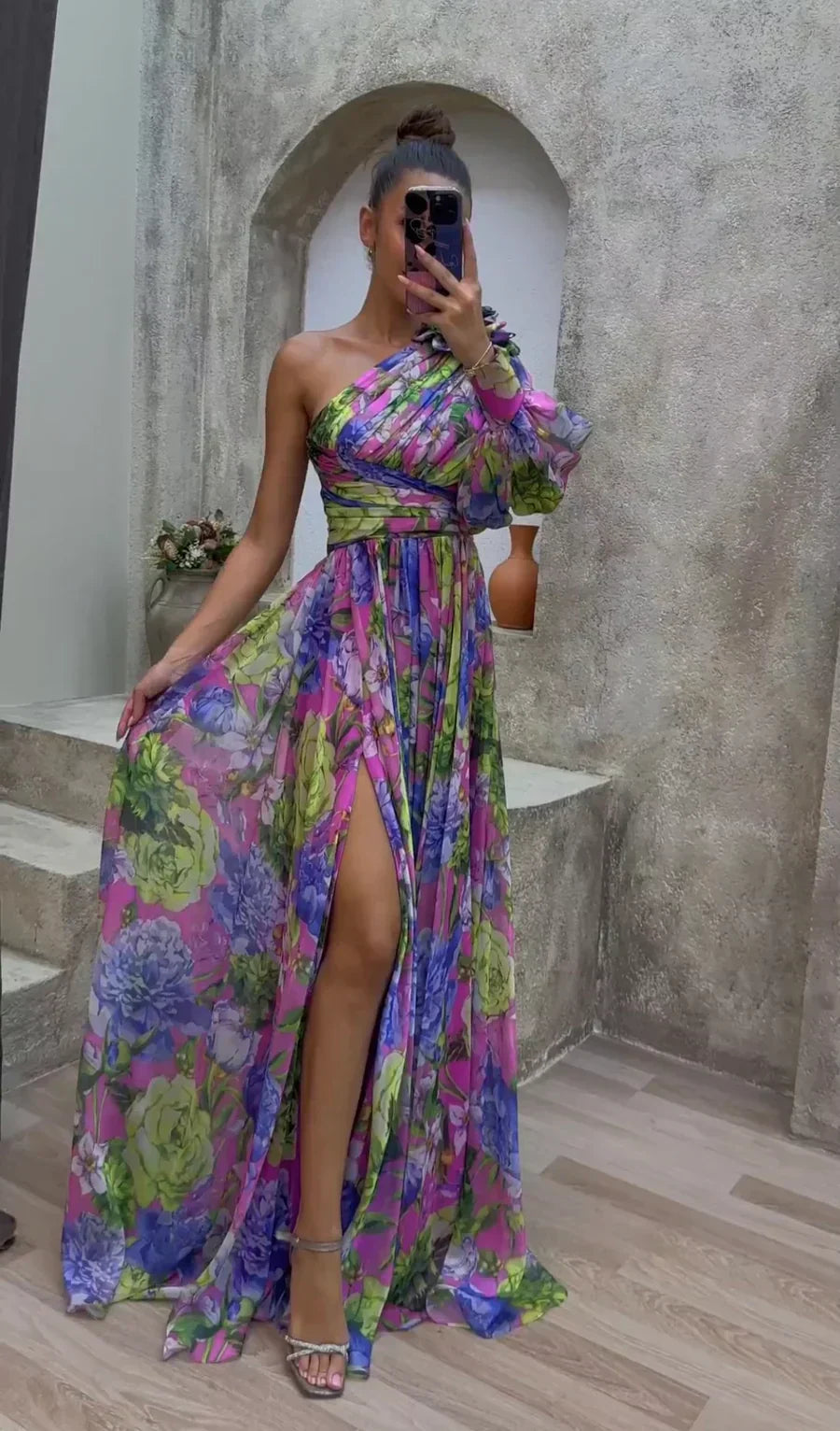 Women's Elegant Flowy Shoulder Dress Summer - VibreMode