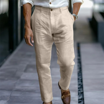 Men's Slim Fit Linen Dress Pants Lightweight Beige