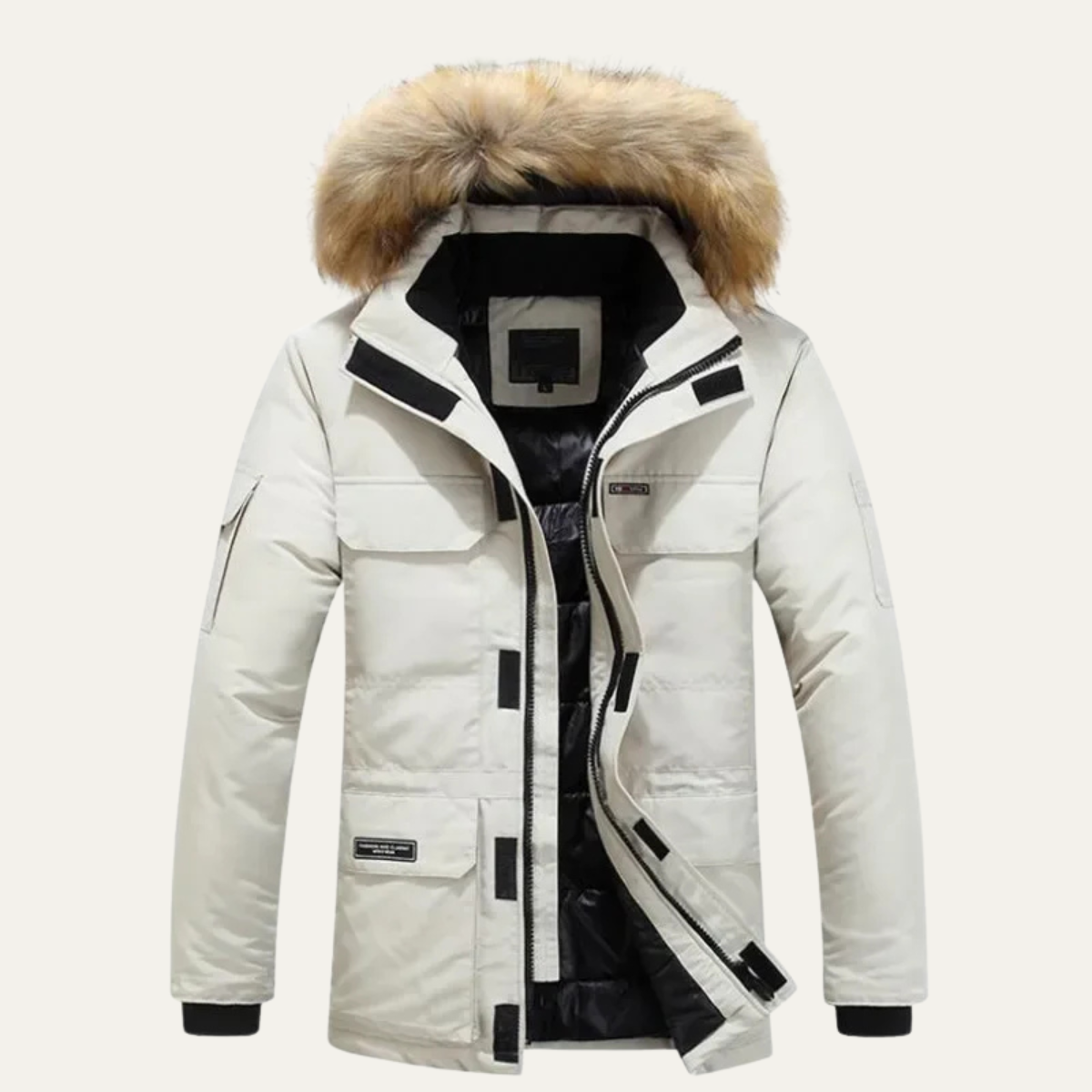 Men's Thick Warm Winter Parka Fur Hood - VibreMode