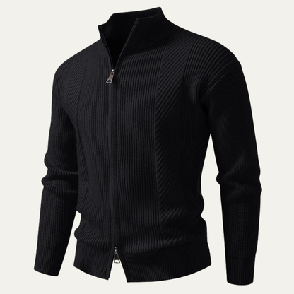 Men's Ribbed Knit Sweater Zip Up Casual Beige
