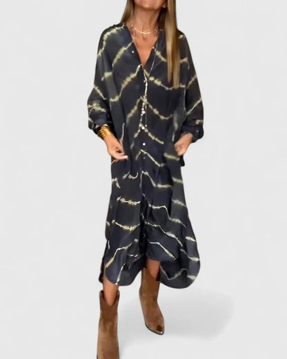 Women's Midi Shirt Dress Tie Dye Cotton Button Down