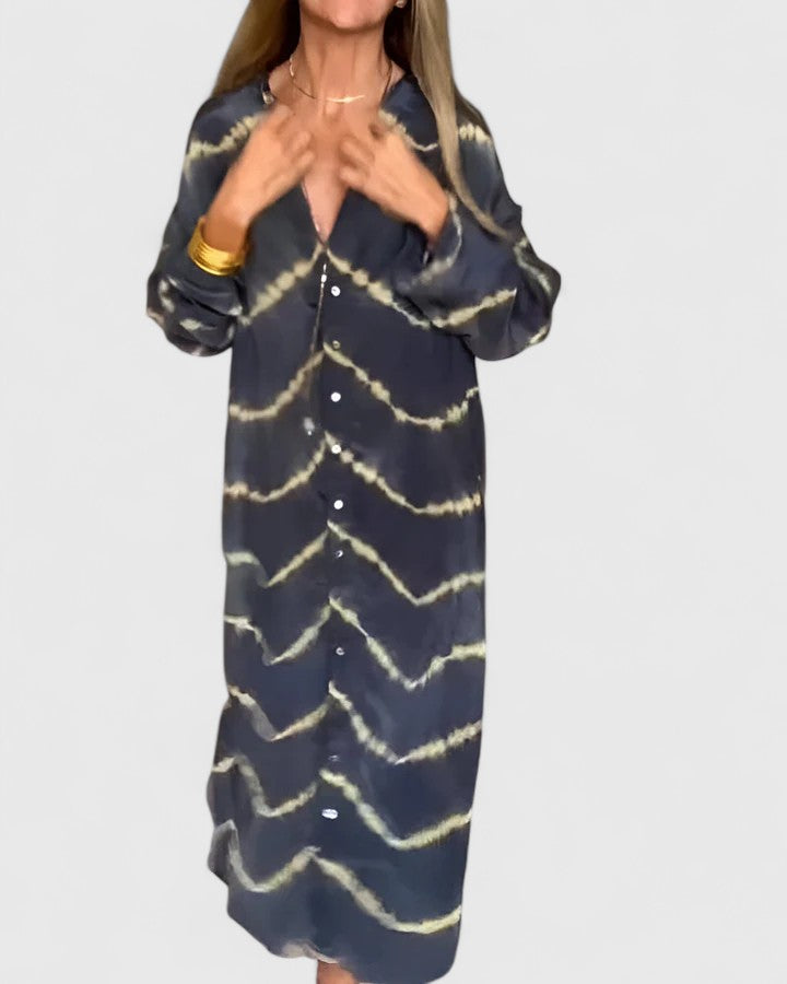 Women's Midi Shirt Dress Tie Dye Cotton Button Down