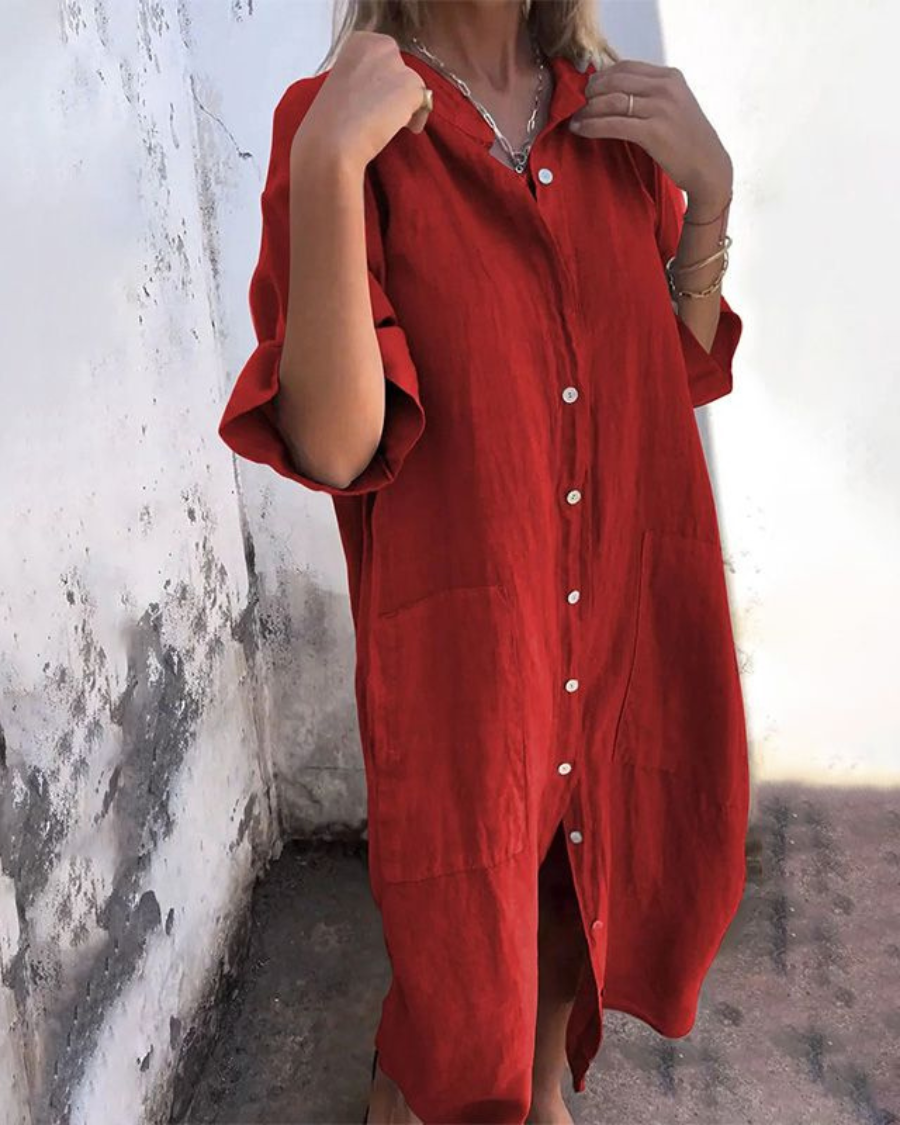 Women's Relaxed Fit Casual Dress Button Front