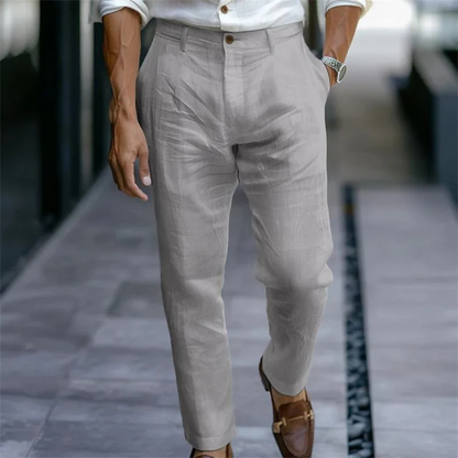 Men's Slim Fit Linen Dress Pants Lightweight Beige