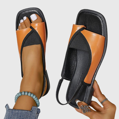 Women's Colorblock Flat Sandals Square Toe Slip-On