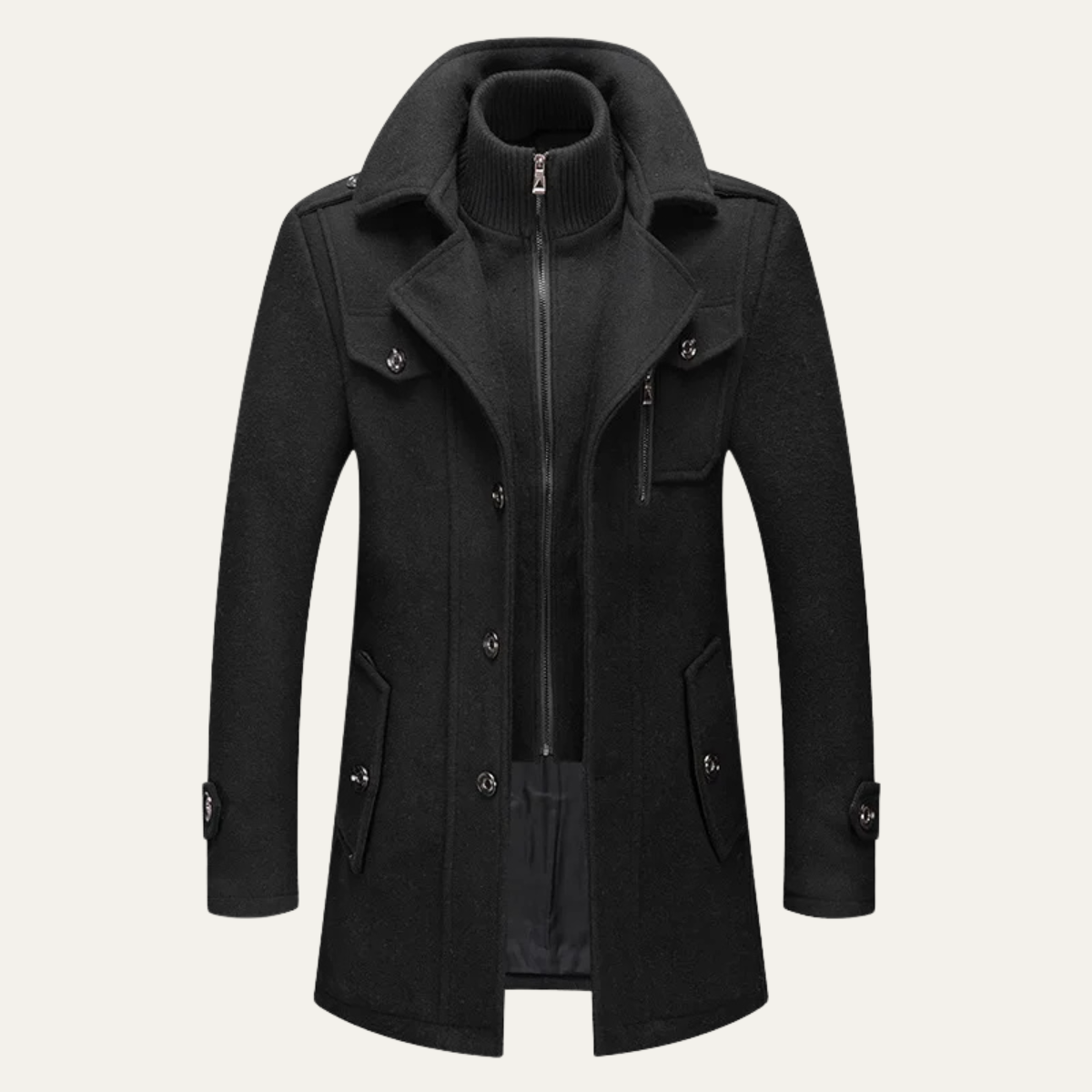 Men's Wool Blend Trench Coat Double Collar