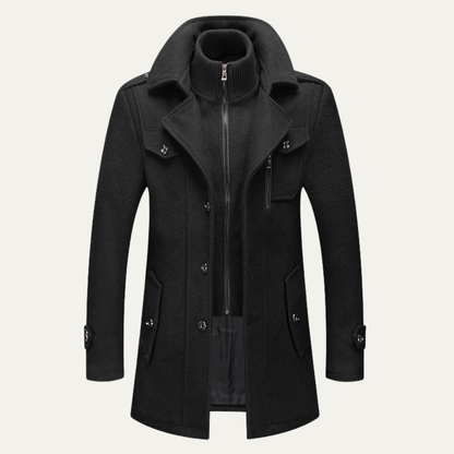 Men's Wool Blend Trench Coat Double Collar