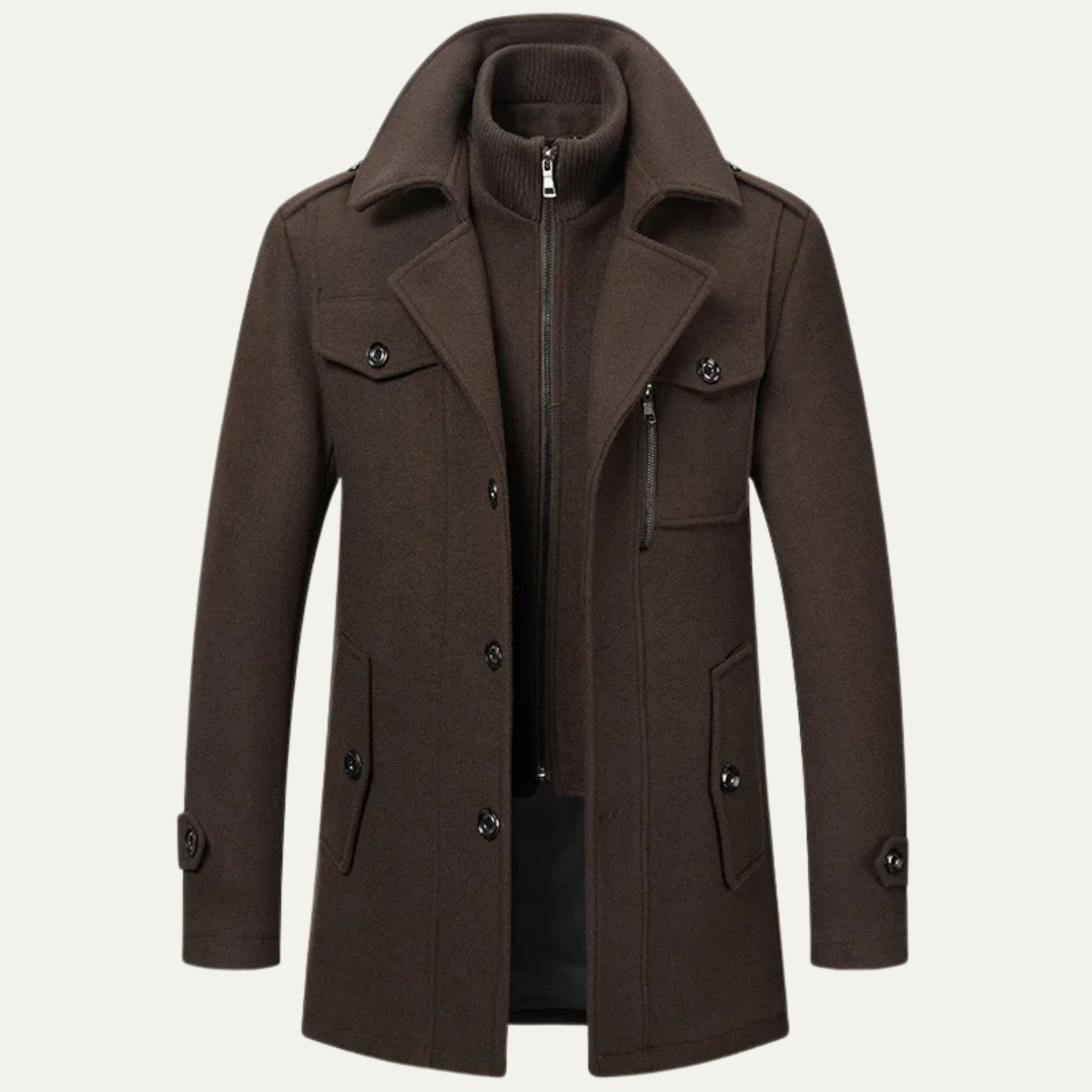 Men's Wool Blend Trench Coat Double Collar - VibreMode