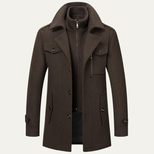 Men's Wool Blend Trench Coat Double Collar - VibreMode
