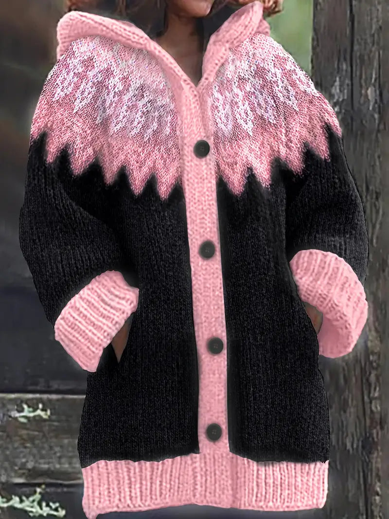 Women's Hooded Cardigan Knit Button Front