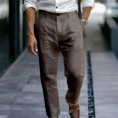 Men's Slim Fit Linen Dress Pants Lightweight Beige