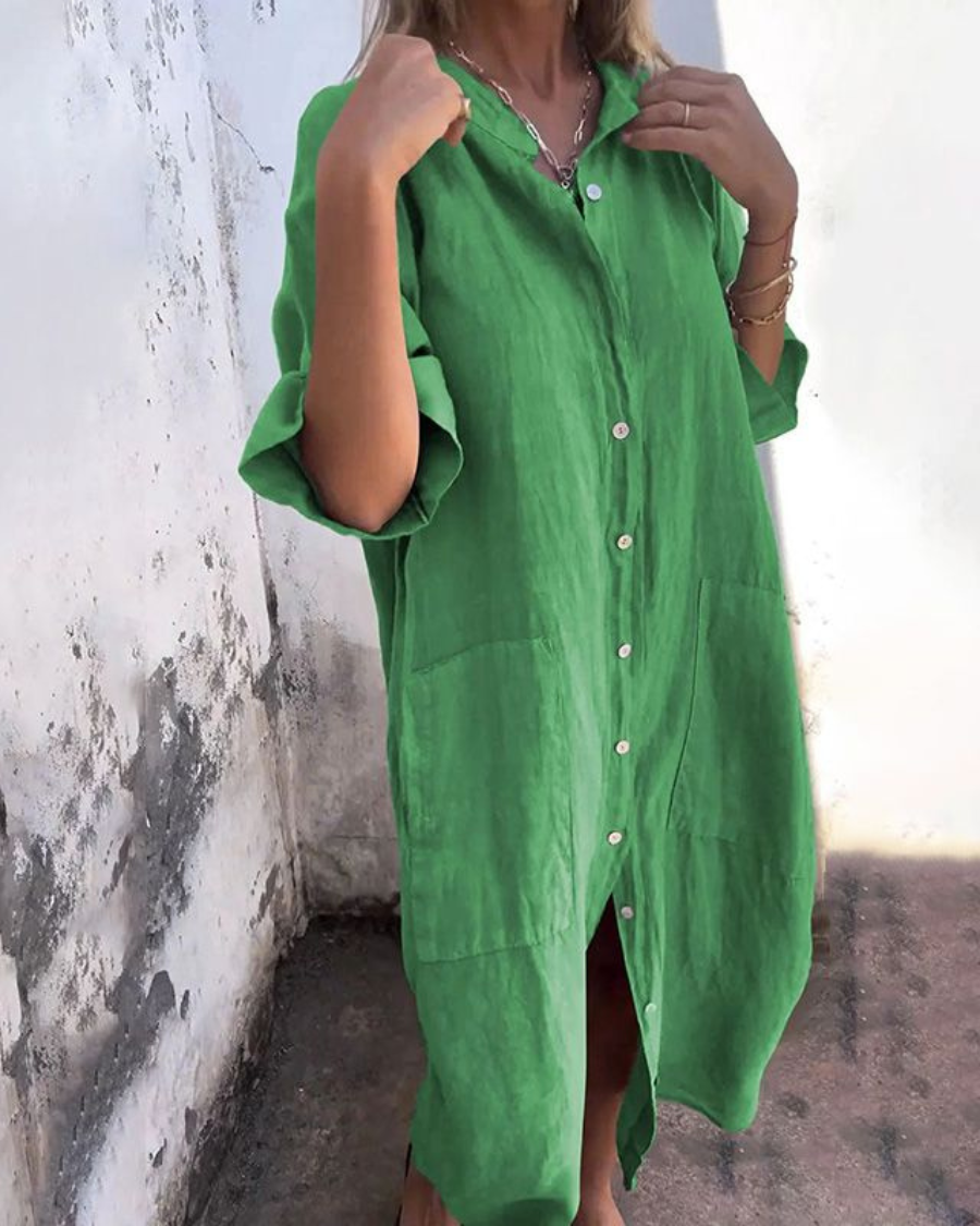 Women's Relaxed Fit Casual Dress Button Front