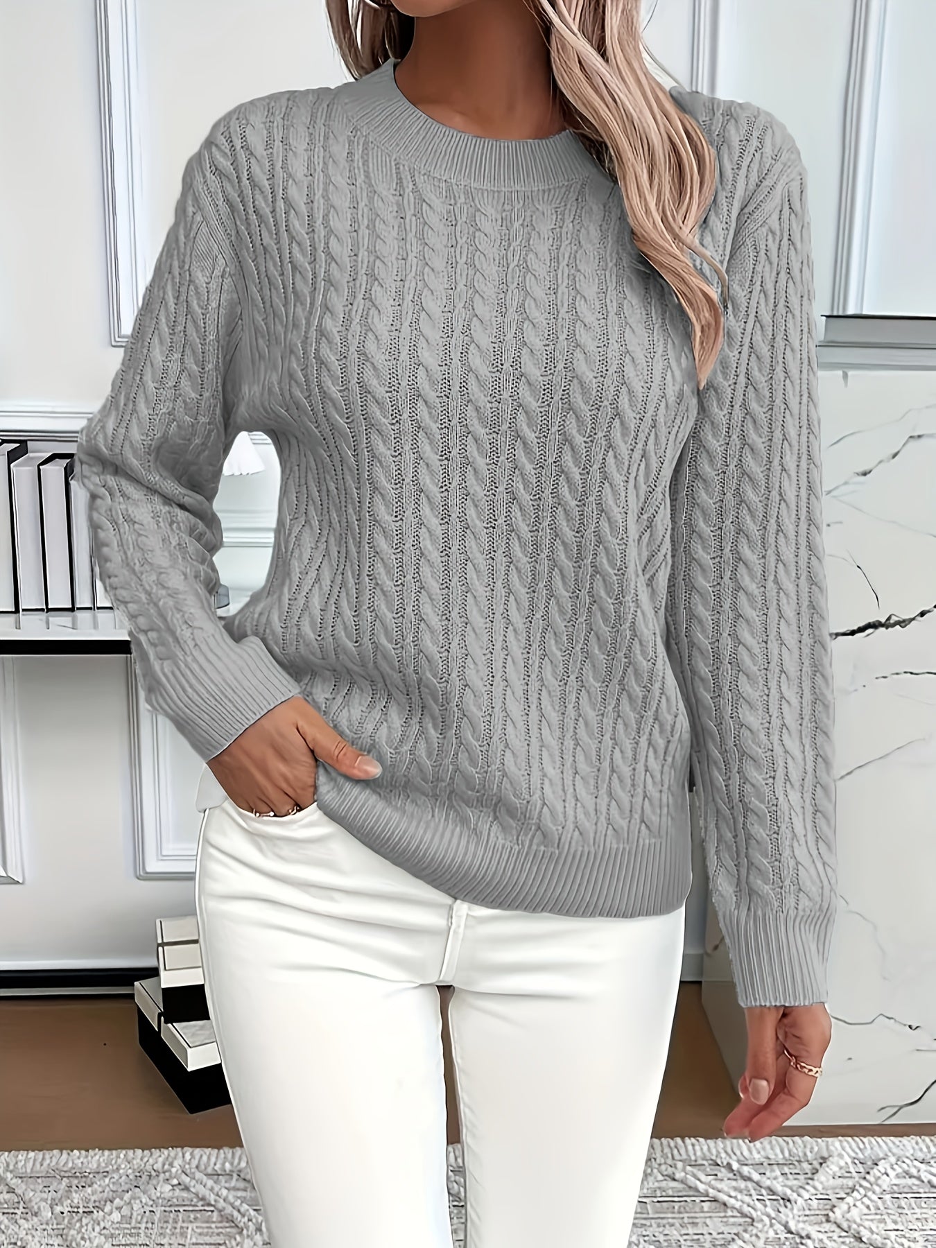 Women's Cream Cable Knit Sweater