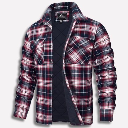 Men's Cotton Flannel Shirt Checked Red Plaid