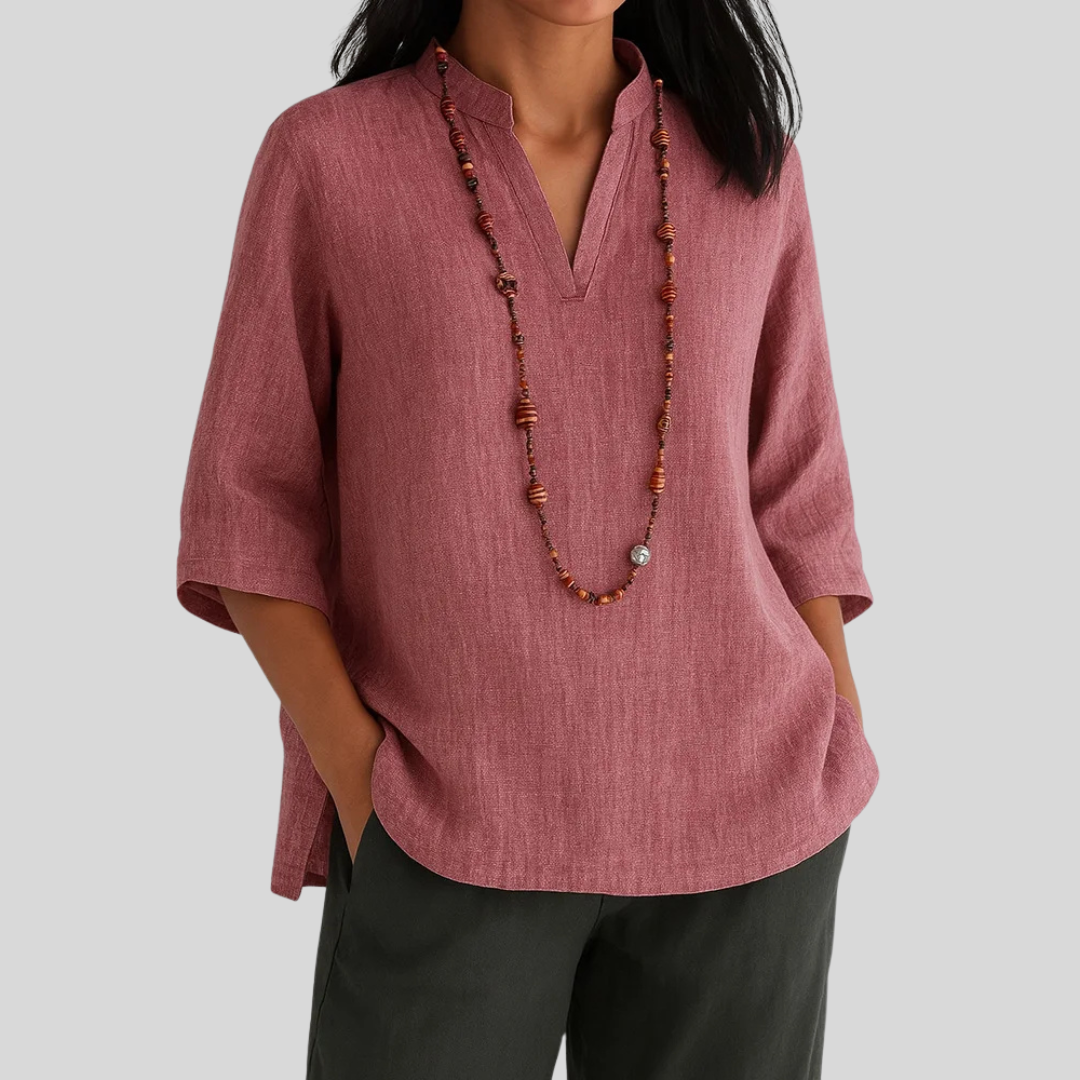 Women's Three-Quarter Sleeve Blouse V-Neck