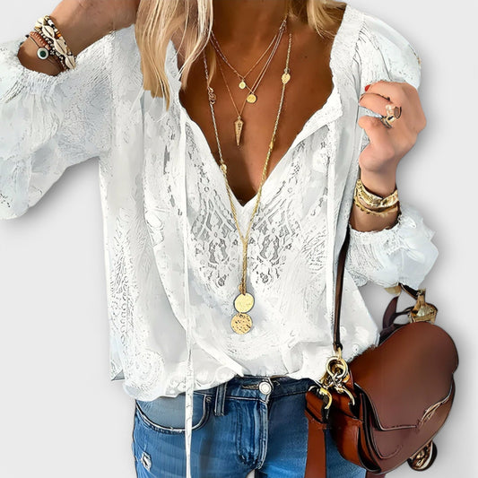 Feminine Floral V-Neck Long Sleeve Blouse Top - VibreMode