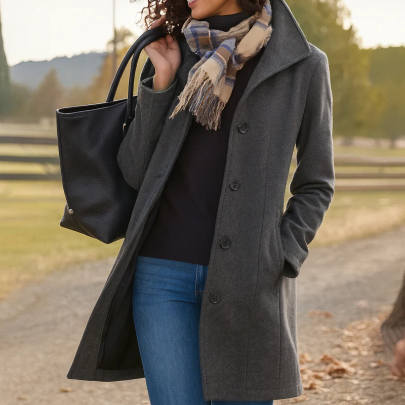 Women's Single Breasted Mid Length Coat