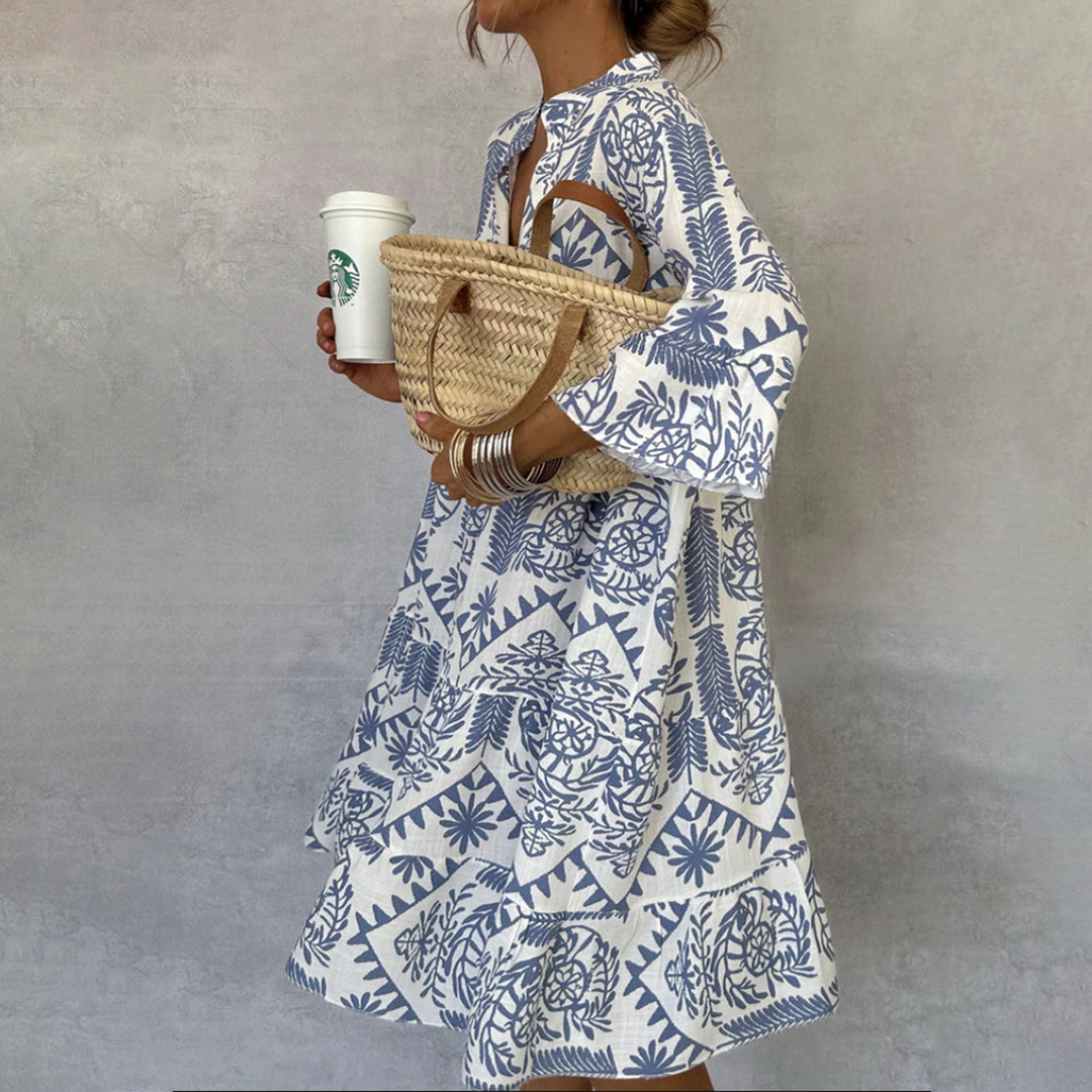 Women's Boho Print V-Neck Swing Dress - VibreMode