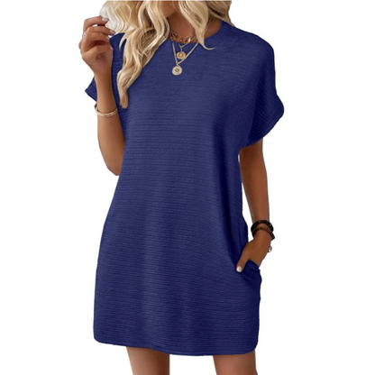 Women's Crew Neck Mini Dress Short Sleeve Cotton
